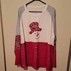 Festive Snowman Shirt - Red and White.  Size 4X